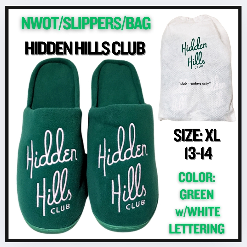 🔥 HIDDEN HILLS CLUB SLIPPERS w/BAG / UNISEX SIZE 13-14 /GREEN